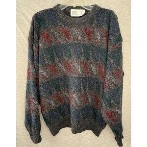 Vintage 90s Robert Bruce Sweater Size L Gray Cosby Geometric Pullover Grandpa